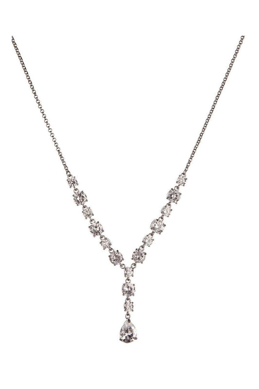 Grand Elegance Necklace with hanging teardrop cubic zirconia on  a cubic zirconia decorated chain